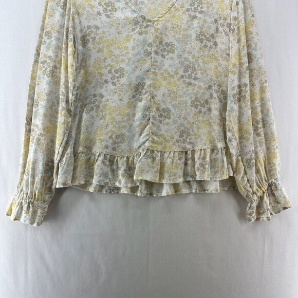 Lucky Brand Top Womens Size S Floral Ruffled V-Neck Balloon Sleeve Viscose Beige - Picture 4 of 11